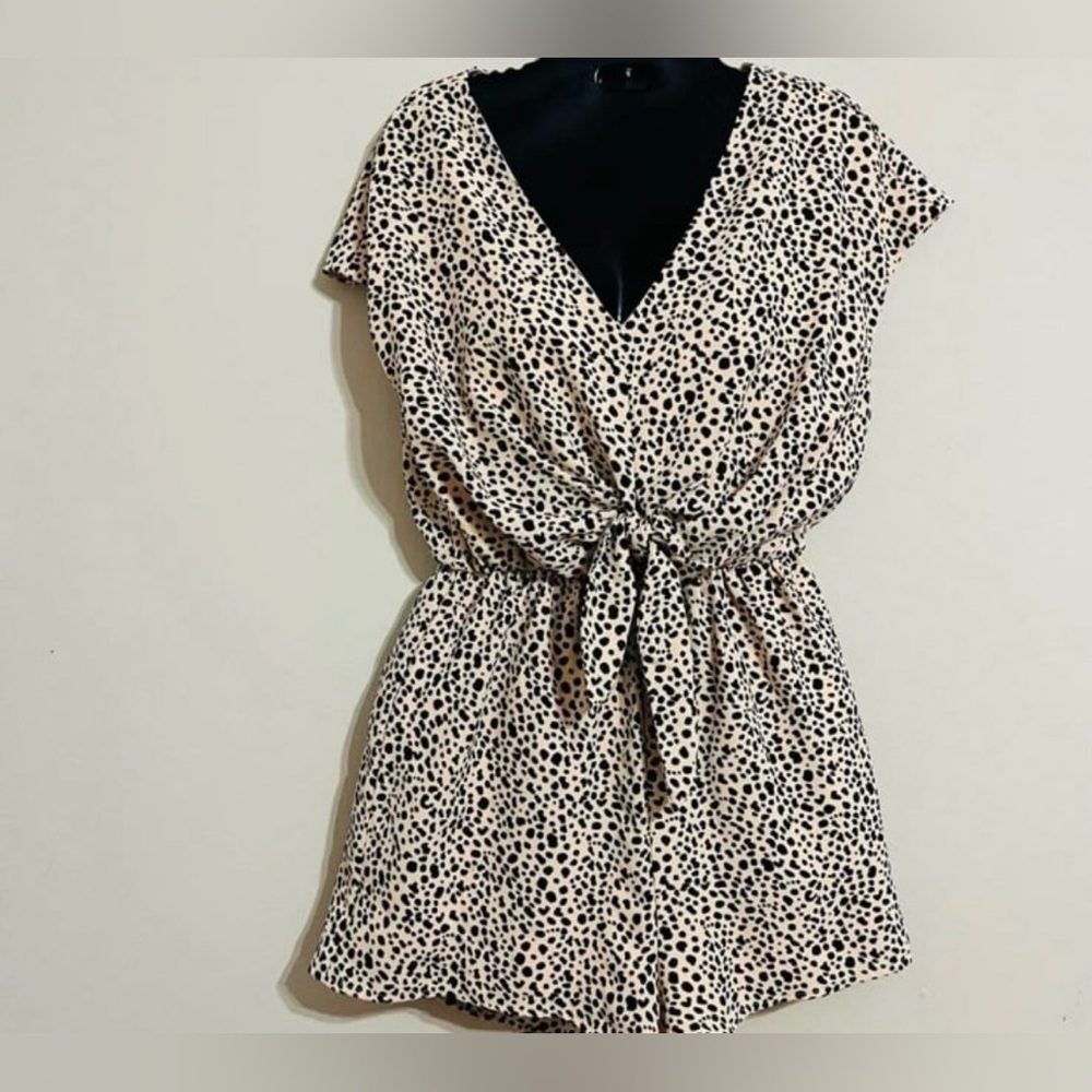 She + Sky Cream and Black Dotted Romper Shorts